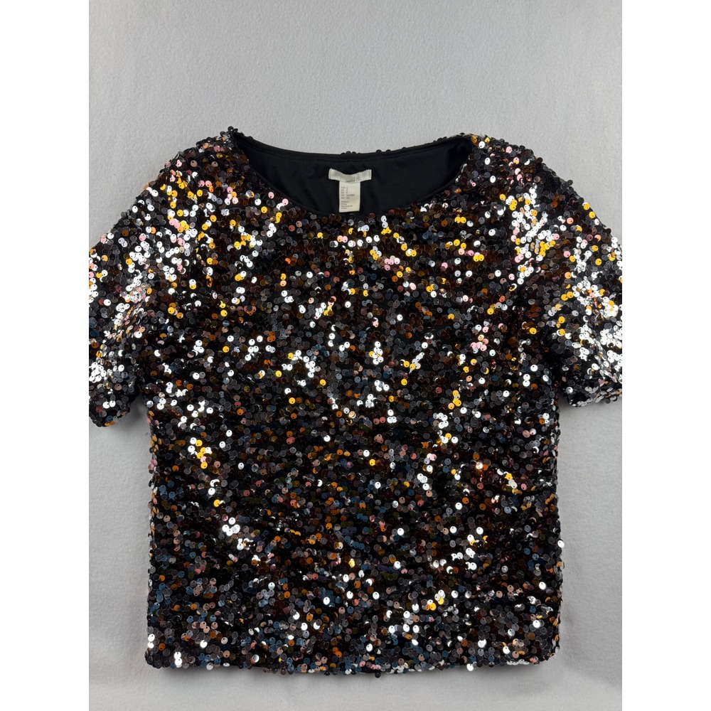 H&M Sequin Top Multicolor Sparkly Party‎ Blouse Short Sleeve Small